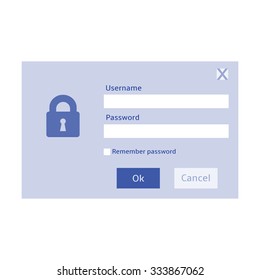 Vector Blue Flat Password Dialog with Lock Icon