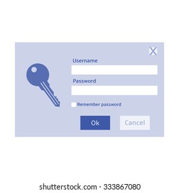 Vector Blue Flat Password Dialog with Key Icon