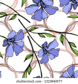 Vector Blue Flax floral botanical flower. Wild spring leaf wildflower isolated. Engraved ink art. Seamless background pattern. Fabric wallpaper print texture.