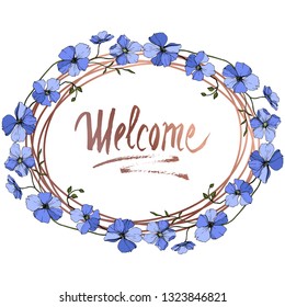 Vector Blue Flax floral botanical flower on white background. Wild spring leaf wildflower isolated. Engraved ink art. Frame border ornament square.