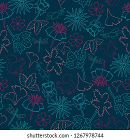 Vector blue floral elements seamless repeat pattern. Perfect for fabric, wallpaper, gift wrapper ad scrapbooking projects. 