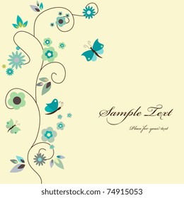Vector blue floral greeting card