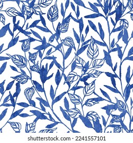 Vector blue floral watercolor texture pattern. Watercolor floral patternable flowers pattern. Seamless patterns can be used for wallpaper, pattern fills, web page backgrounds, surface textures