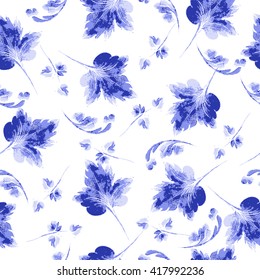 Vector blue floral watercolor texture pattern.Watercolor floral pattern.Blue flowers pattern.Seamless pattern can be used for wallpaper,pattern fills,web page background,surface textures