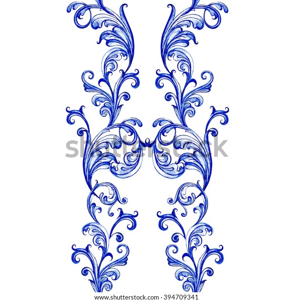 Vector Blue Floral Watercolor Texture Patternwatercolor Stock Vector ...