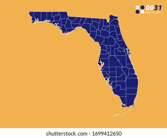 Vector blue of Florida map on yellow background.