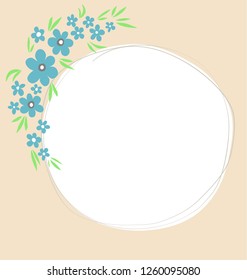 vector blue flowers decorated white circular frame for background