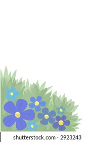 Vector of Blue Flowers and Green Leaves border, corner, illustration.