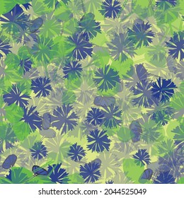 Vector Blue Flowers and leaves Summertime Texture pattern background