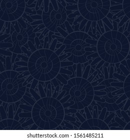 Vector Blue Flowers Line Art Scattered on a Dark Blue Background. Background for textiles, cards, manufacturing, wallpapers, print, gift wrap and scrapbooking.