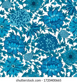 Vector blue flowers. You can easily change the background color. This pattern is suitable for fabrics, t-shirts, gift wrapping, postcards and other printing surfaces.
