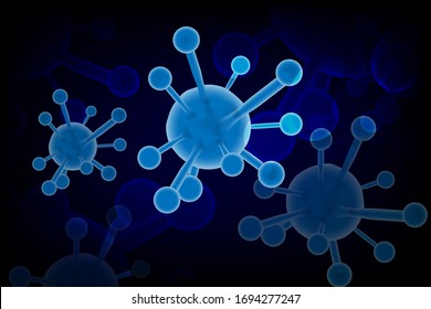 Vector blue fluorescent virus cell on a black background