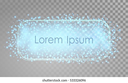 Vector blue frame. Shining rectangle banner. Isolated on transparent background. Elements for banner, design, logo, card, web, invitation, business, party. Vector illustration, eps 10.