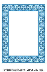 Vector Blue frame from Turkic national ornament. Kazakh pattern frame, border, decorative ornament of the Kazakh, Kyrgyz, Mongol, Tatar, Uzbek, Tajik. Frame, certificate, invitation, diploma, Border