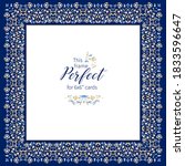 Vector blue frame, vignette, border, card design template. Elements in Eastern style. Floral borders, premade card. Arabic ornament. Isolated ornaments. Ornamental decor for invitations, cards.