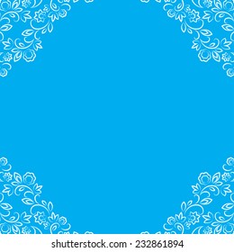 vector blue frame with white floral lace border