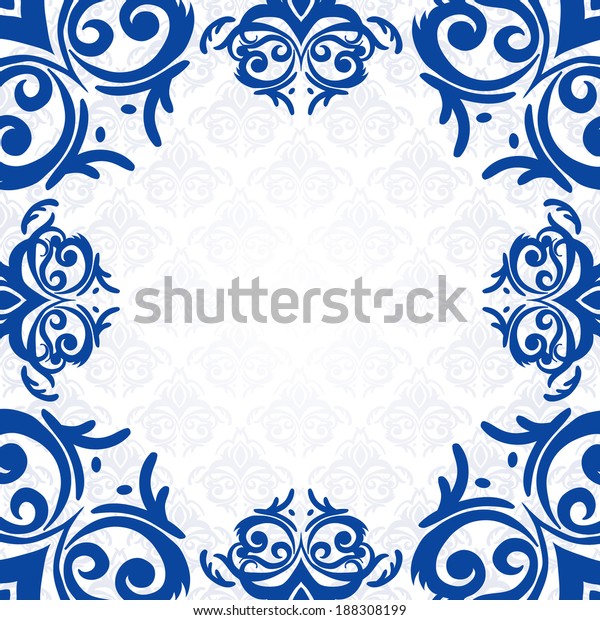 Vector Blue Frameborder Damask Baroque Style Stock Vector (Royalty Free ...