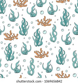 Vector Blue Freen Seaweed Texture Seamless Pattern Background.