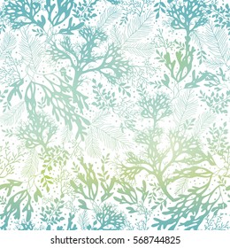 Vector Blue Freen Seaweed Texture Seamless Pattern Background. Great for elegant gray fabric, cards, wedding invitations, wallpaper.