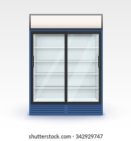 Vector Blue Fridge Refrigerator Freezer With Transparent Glass Isolated on White Background