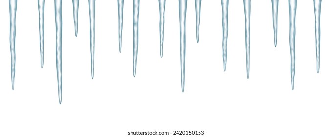 Vector blue frozen icicle seamless border isolated on white background