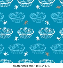 Vector blue fruit tart pastry seamless background repeat pattern. Perfect for fabric, scrapbooking and wallpaper projects.