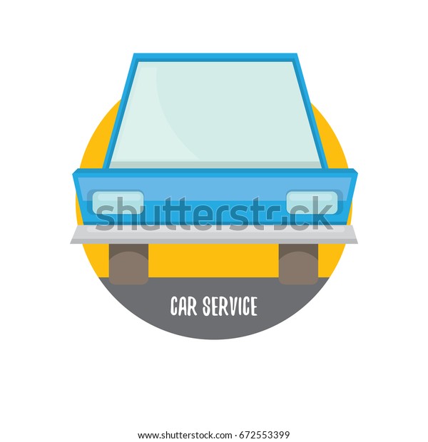 vector blue funny cartoon\
car label isolated on white background. Car service logo design\
template