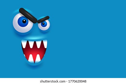 cara de monstruo divertido vectorial azul. caricatura monstruo cara feliz para los niños fondo o tarjetas de felicitación