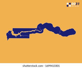 Vector blue of Gambia map on yellow background.