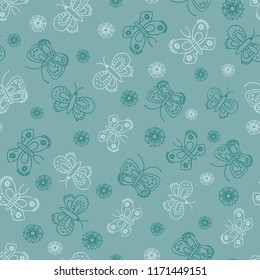 Vector blue garden tea party seamless pattern. Perfect for fabric, scrapbooking, wallpaper projects.