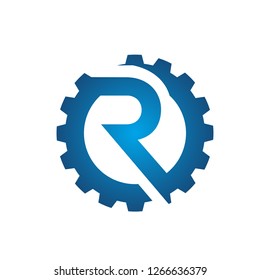 Vector Blue Gear Initial R Logo
