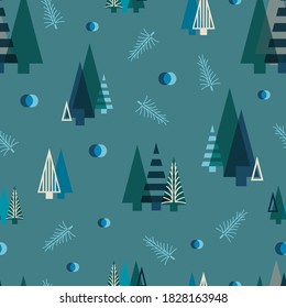 Patrón transparente de árboles de navidad geométricos azul vectorial
