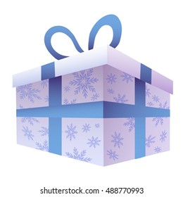 Vector blue gift box with snowflakes