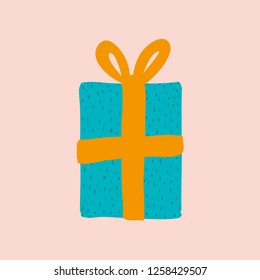 Vector of a blue gift and with a yellow tie