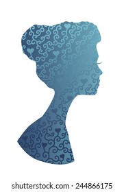 Vector blue girl profile with curl pattern. eps 10