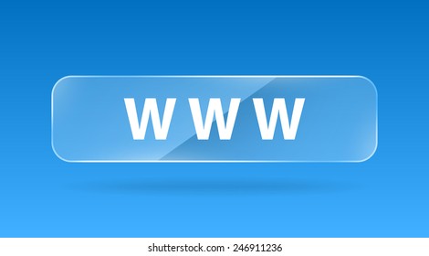 vector blue glass button with white sign www and reflection