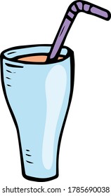vector blue glass with soda and a straw hand-drawn in the style of doodle colored