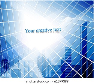 Vector. Blue glass wall and abstract city