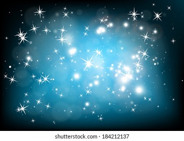 Vector blue glittering abstract space illustration - Vector space flares background illustration