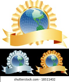 globo azul vectorial con banner