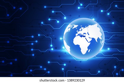 Vector blue globe on the digital technology background, abstract illustration