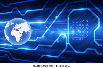 Vector blue globe on the digital technology background, abstract illustration