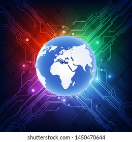 Vector blue globe on the digital technology background, abstract illustration
