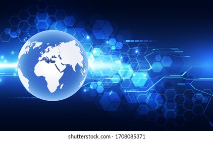 Vector blue globe on the digital technology background, abstract illustration