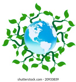 Vector blue globe with vines