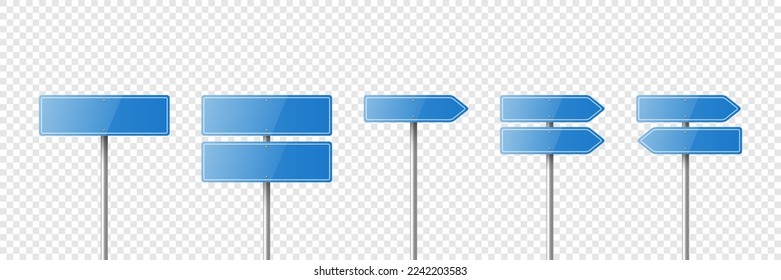 Vector Blue Glossy Warning, Danger Stop Sign Frame Icon Set Isolated. Dangerous Sign, Plates Collection. Design Template of Road Sign
