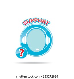 vector blue glossy web support icon on white background. vector web assistant button.