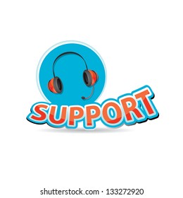vector blue glossy web support icon on white background. vector web assistant button.