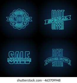 vector blue glow neon trendy pattern set of trading discount offer and quality product letterhead classic nocturnal gathering isolated unique black heap numeric modern sign storehouse marketing blue g