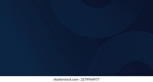 Vector blue glowing geometric lines on dark blue background. Modern shiny blue circle lines simple modern